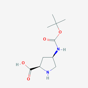 Chemical structure of (2R,4R)-4-((tert-Butoxycarbonyl)amino)pyrrolidine-2-carboxylic acid