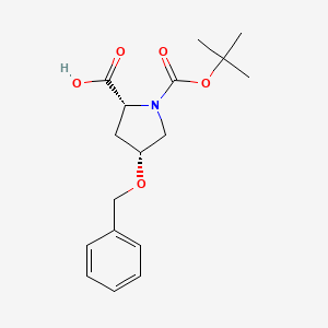 Chemical structure of (2R,4R)-4-(Benzyloxy)-1-(tert-butoxycarbonyl)pyrrolidine-2-carboxylic acid