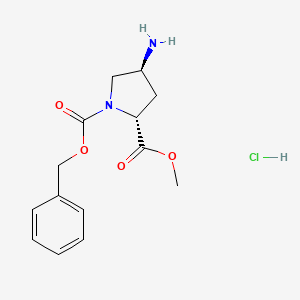 Chemical structure of (2R,4S)-1-Benzyl 2-methyl 4-aminopyrrolidine-1,2-dicarboxylate hydrochloride