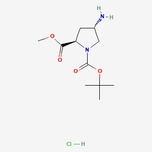 Chemical structure of (2R,4S)-1-tert-Butyl 2-methyl 4-aminopyrrolidine-1,2-dicarboxylate hydrochloride