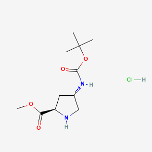 Chemical structure of (2R,4S)-Methyl 4-((tert-butoxycarbonyl)amino)pyrrolidine-2-carboxylate hydrochloride