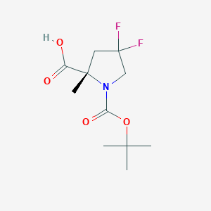 Chemical structure of (2S)-1-[(tert-Butoxy)carbonyl]-4,4-difluoro-2-methylpyrrolidine-2-carboxylic acid