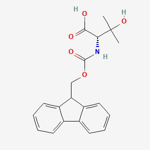 Chemical structure of (2S)-2-(9H-Fluoren-9-ylmethoxycarbonylamino)-3-hydroxy-3-methylbutanoic acid