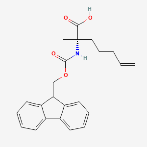 Chemical structure of (2S)-2-[[(9H-Fluoren-9-ylmethoxy)carbonyl]amino]-2-methyl-6-heptenoic acid