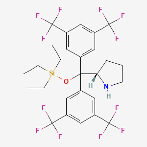 Chemical structure of (2S)-2-[Bis[3,5-bis(trifluoromethyl)phenyl][(triethylsilyl)oxy]methyl]pyrrolidine