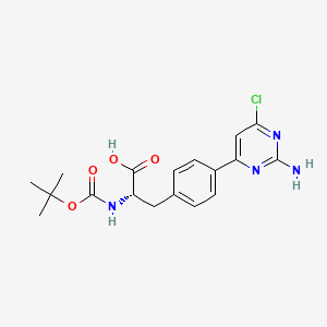Chemical structure of (2S)-3-[4-(2-Amino-6-chloropyrimidin-4-yl)phenyl]-2-[(tert-butoxycarbonyl)amino]propionic acid