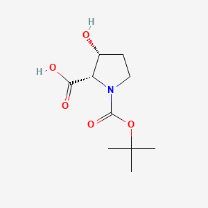Chemical structure of (2S,3R)-1-(tert-Butoxycarbonyl)-3-hydroxypyrrolidine-2-carboxylic acid