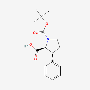 Chemical structure of Boc-(2S,3R)-3-phenylpyrrolidine-2-carboxylic acid