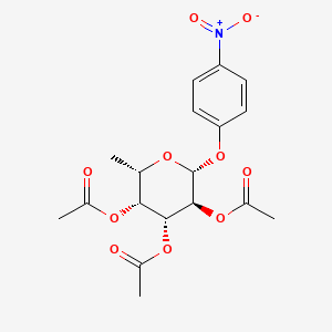 Chemical structure of (2S,3R,4R,5S,6R)-2-methyl-6-(4-nitrophenoxy)tetrahydro-2H-pyran-3,4,5-triyl triacetate