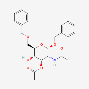 Chemical structure of (2S,3R,4R,5S,6R)-3-acetamido-2-(benzyloxy)-6-((benzyloxy)methyl)-5-hydroxytetrahydro-2H-pyran-4-yl acetate