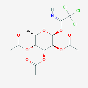Chemical structure of (2S,3R,4R,5S,6S)-2-methyl-6-(2,2,2-trichloro-1-iminoethoxy)tetrahydro-2H-pyran-3,4,5-triyl triacetate