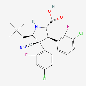Chemical structure of (2S,3R,4S,5R)-3-(3-chloro-2-fluorophenyl)-4-(4-chloro-2-fluorophenyl)-4-cyano-5-neopentylpyrrolidine-2-carboxylic acid