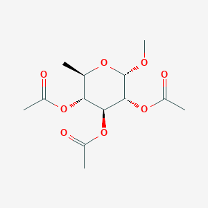 Chemical structure of (2S,3R,4S,5R,6R)-2-methoxy-6-methyltetrahydro-2H-pyran-3,4,5-triyl triacetate