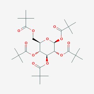 Chemical structure of (2S,3R,4S,5R,6R)-6-((pivaloyloxy)methyl)tetrahydro-2H-pyran-2,3,4,5-tetrayl tetrakis(2,2-dimethylpropanoate)