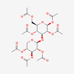 Chemical structure of (2S,3R,4S,5R,6R)-6-(acetoxymethyl)-4-(((2S,3R,4S,5R)-3,4,5-triacetoxytetrahydro-2H-pyran-2-yl)oxy)tetrahydro-2H-pyran-2,3,5-triyl triacetate