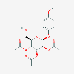 Chemical structure of (2S,3R,4S,5R,6R)-6-(acetoxymethyl)-5-hydroxy-2-(4-methoxyphenoxy)tetrahydro-2H-pyran-3,4-diyl diacetate