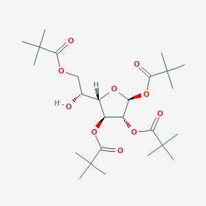 Chemical structure of (2S,3R,4S,5S)-5-((R)-1-hydroxy-2-(pivaloyloxy)ethyl)tetrahydrofuran-2,3,4-triyl tris(2,2-dimethylpropanoate)