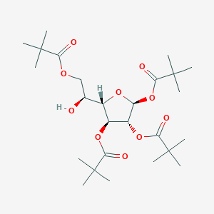 Chemical structure of (2S,3R,4S,5S)-5-((S)-1-hydroxy-2-(pivaloyloxy)ethyl)tetrahydrofuran-2,3,4-triyl tris(2,2-dimethylpropanoate)