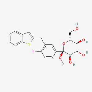 Chemical structure of (2S,3R,4S,5S,6R)-2-(3-(Benzo[b]thiophen-2-ylmethyl)-4-fluorophenyl)-6-(hydroxymethyl)-2-methoxytetrahydro-2H-pyran-3,4,5-triol
