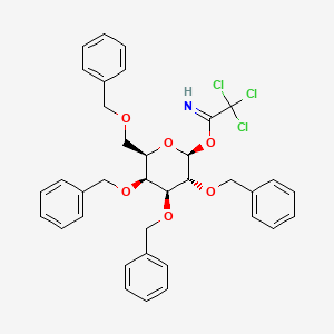 Chemical structure of (2S,3R,4S,5S,6R)-3,4,5-tris(benzyloxy)-6-((benzyloxy)methyl)tetrahydro-2H-pyran-2-yl 2,2,2-trichloroacetimidate