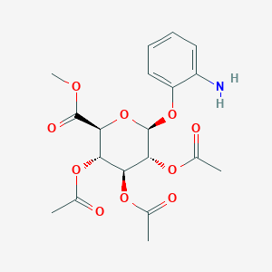 Chemical structure of (2S,3R,4S,5S,6S)-2-(2-aminophenoxy)-6-(methoxycarbonyl)tetrahydro-2H-pyran-3,4,5-triyl triacetate