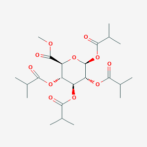 Chemical structure of (2S,3R,4S,5S,6S)-6-(methoxycarbonyl)tetrahydro-2H-pyran-2,3,4,5-tetrayl tetrakis(2-methylpropanoate)
