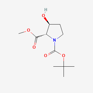Chemical structure of (2S,3S)-1-(tert-Butoxycarbonyl)-3-hydroxy-pyrrolidine-2-carboxylic acid methyl ester