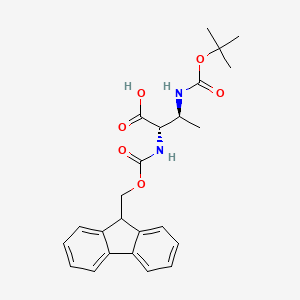 Chemical structure of (2S,3S)-2-((((9H-Fluoren-9-yl)methoxy)carbonyl)amino)-3-((tert-butoxycarbonyl)amino)butanoic acid