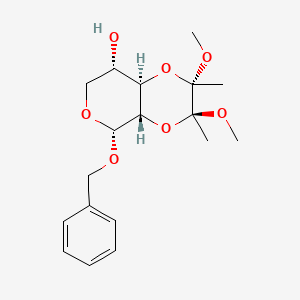Chemical structure of (2S,3S,4aS,5R,8S,8aR)-5-(Benzyloxy)-2,3-dimethoxy-2,3-dimethylhexahydro-5H-pyrano[3,4-b][1,4]dioxin-8-ol