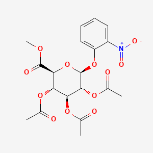 Chemical structure of (2S,3S,4S,5R,6S)-2-(methoxycarbonyl)-6-(2-nitrophenoxy)tetrahydro-2H-pyran-3,4,5-triyl triacetate