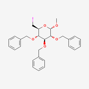Chemical structure of (2S,3S,4S,5R,6S)-3,4,5-tris(benzyloxy)-2-(iodomethyl)-6-methoxytetrahydro-2H-pyran