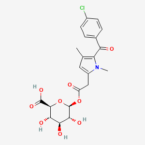 Chemical structure of (2S,3S,4S,5R,6S)-6-(2-(5-(4-Chlorobenzoyl)-1,4-dimethyl-1H-pyrrol-2-yl)acetoxy)-3,4,5-trihydroxytetrahydro-2H-pyran-2-carboxylic acid