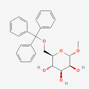 Chemical structure of (2S,3S,4S,5S,6R)-2-methoxy-6-((trityloxy)methyl)tetrahydro-2H-pyran-3,4,5-triol