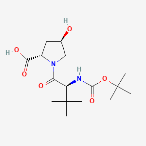 Chemical structure of (2S,4R)-1-((S)-2-((tert-butoxycarbonyl)amino)-3,3-dimethylbutanoyl)-4-hydroxypyrrolidine-2-carboxylic aci