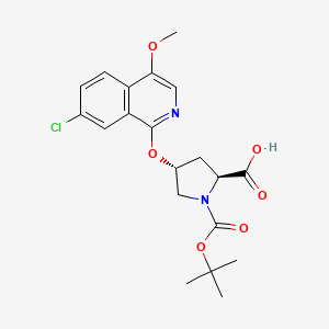 Chemical structure of (2S,4R)-1-(tert-butoxycarbonyl)-4-((7-chloro-4-methoxyisoquinolin-1-yl)oxy)pyrrolidine-2-carboxylic acid