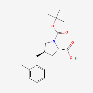 Chemical structure of (2S,4R)-1-(tert-Butoxycarbonyl)-4-(2-methylbenzyl)pyrrolidine-2-carboxylic acid