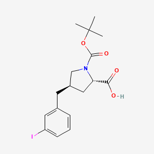 Chemical structure of (2S,4R)-1-(tert-Butoxycarbonyl)-4-(3-iodobenzyl)pyrrolidine-2-carboxylic acid