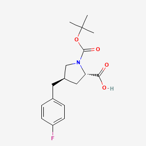 Chemical structure of (2S,4R)-1-(tert-Butoxycarbonyl)-4-(4-fluorobenzyl)pyrrolidine-2-carboxylic acid