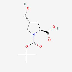 Chemical structure of (2S,4R)-1-(Tert-butoxycarbonyl)-4-(hydroxymethyl)pyrrolidine-2-carboxylic acid
