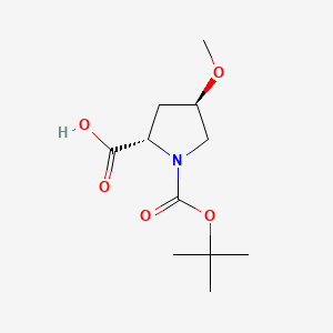 Chemical structure of (2S,4R)-1-(tert-Butoxycarbonyl)-4-methoxypyrrolidine-2-carboxylic acid
