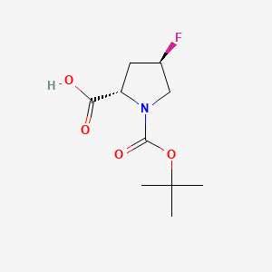Chemical structure of (2S,4R)-1-(tert-Dutoxycarbonyl)-4-fluoropyrrolidine-2-carboxylic acid