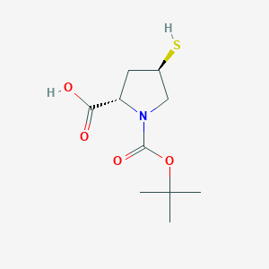 Chemical structure of (2S,4R)-1-[(tert-Butoxy)carbonyl]-4-sulfanylpyrrolidine-2-carboxylic acid