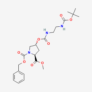 Chemical structure of (2S,4R)-1-benzyl 2-methyl 4-(((2-((tert-butoxycarbonyl)amino)ethyl)carbamoyl)oxy)pyrrolidine-1,2-dicarboxylate