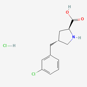 Chemical structure of (2S,4R)-4-(3-Chlorobenzyl)pyrrolidine-2-carboxylic acid hydrochloride