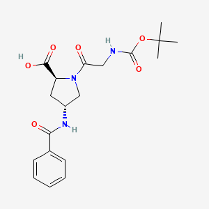 Chemical structure of (2S,4R)-4-benzamido-1-(2-((tert-butoxycarbonyl)amino)acetyl)pyrrolidine-2-carboxylic acid