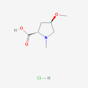 Chemical structure of (2S,4R)-4-methoxy-1-methylpyrrolidine-2-carboxylic acid hydrochloride