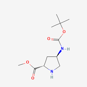 Chemical structure of (2S,4R)-Methyl 4-(tert-butoxycarbonylamino)pyrrolidine-2-carboxylate