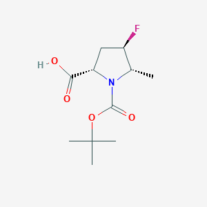 Chemical structure of (2S,4R,5S)-1-(tert-Butoxycarbonyl)-4-fluoro-5-methylpyrrolidine-2-carboxylic acid