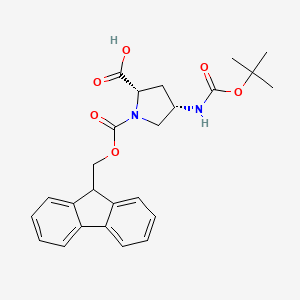 Chemical structure of Boc-(2S,4S)-4-amino-1-Fmoc-pyrrolidine-2-carboxylic acid