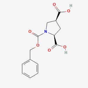 Chemical structure of (2S,4S)-1-(benzyloxycarbonyl)pyrrolidine-2,4-dicarboxylic acid
